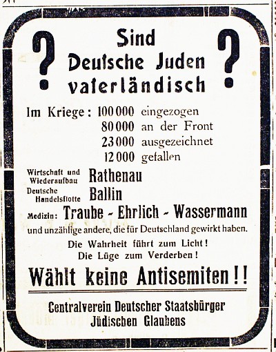 Anzeige 1924: Sind deutsche Juden vaterländisch?